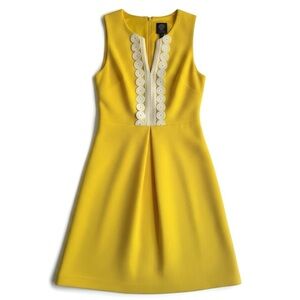 New Vince Camuto Yellow Fit & Flare Party Dress Lace Trim Spring Holiday Size 6